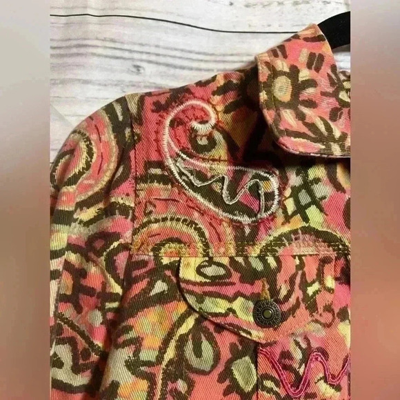 Vintage Hearts of palm denim patterned button up jacket - Picture 3 of 5